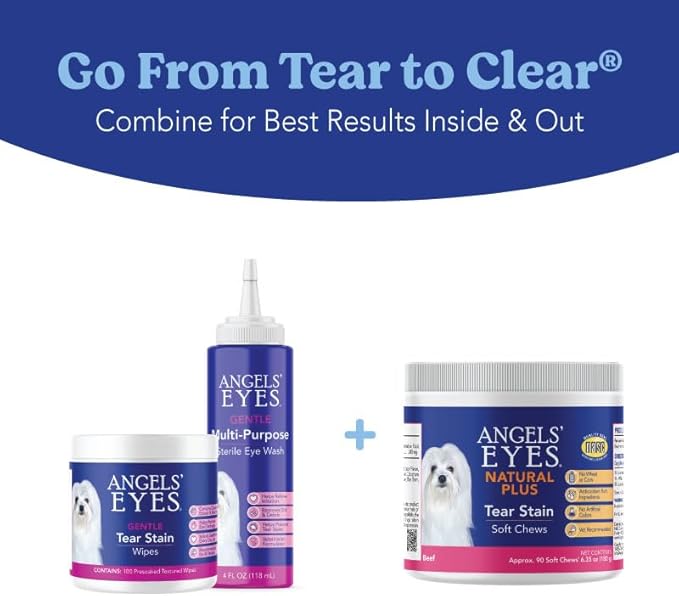 ANGELS' EYES Natural Tear Stain Prevention Soft Chews for Dogs | Beef Flavor| for All Breeds | No Wheat No Corn | Daily Supplement | Proprietary Formula | 90ct