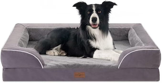 Comfort Expression Large Dog Beds Waterproof Comfy Pet Bed for Dogs Sofa, Orthopedic Foam Dog Beds with Washable Removable Cover & Non-Slip Bottom(Large,Purple)