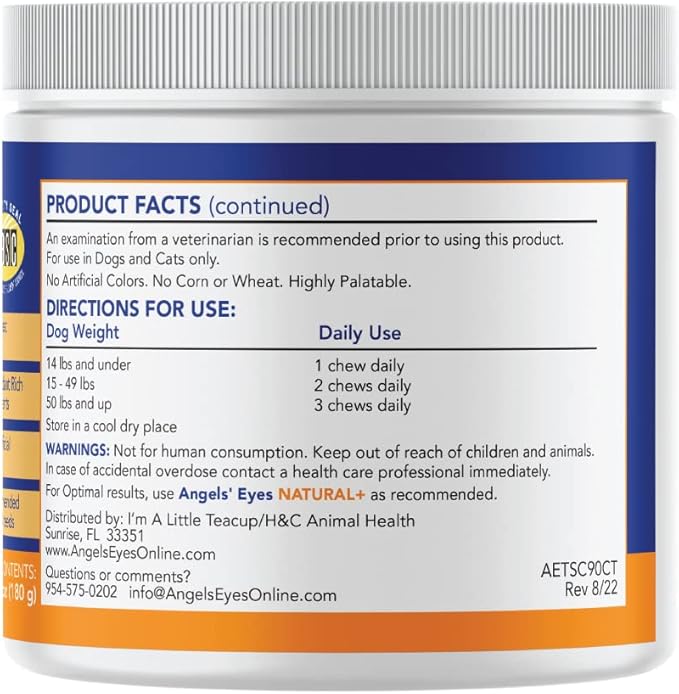 ANGELS' EYES Natural Tear Stain Prevention Soft Chews for Dogs | Chicken Flavor| For All Breeds | No Wheat No Corn | Daily Supplement | Proprietary Formula, 90 Count