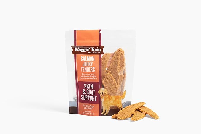 Waggin' Train Salmon Jerky Tenders for Skin & Coat Support for Dogs - 12 oz Pouch - Grain Free, High Protein Dog Treat