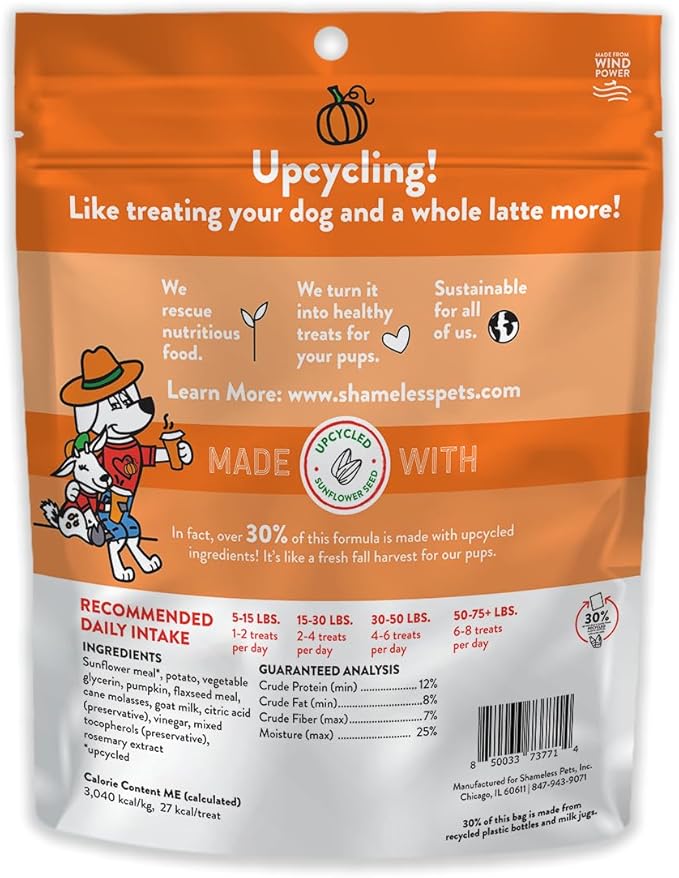 Shameless Pets Soft-Baked Dog Treats - Pumpkin Goat's Milk Latte Grain-Free Dog Snacks for Medium & Large Dogs, Natural & Healthy Dog Chews, Doggy Treats for Older & Senior Dogs, Made in USA