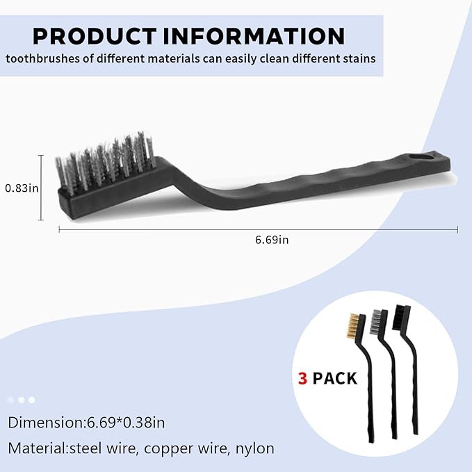 3PCS Bird Cage Cleaning Brush Set-Copper,Nylon and Stainless Steel Wire Brushes for Cleaning Parrot Cages, Kennels, and Perches,Removes Poop and Keeps Bird Cages Fresh,Essential Bird Cage Accessory