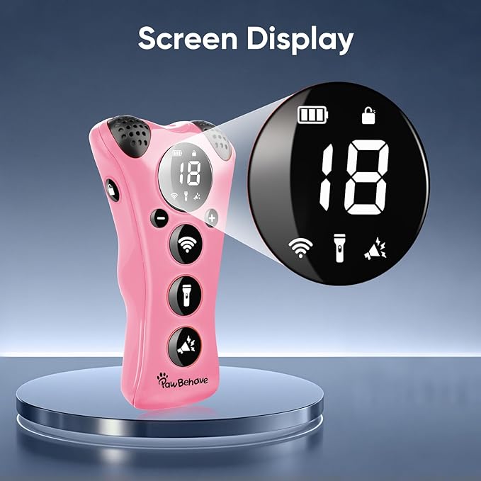 Adjustable Ultrasonic Dog Trainer β World's First Variable Frequency Pet Behavior Corrector with 10 Level Ultra Sound, 18 Dog Whistles, Anti-Bark Strobe Light, Humane Dog Deterrent (Pink)
