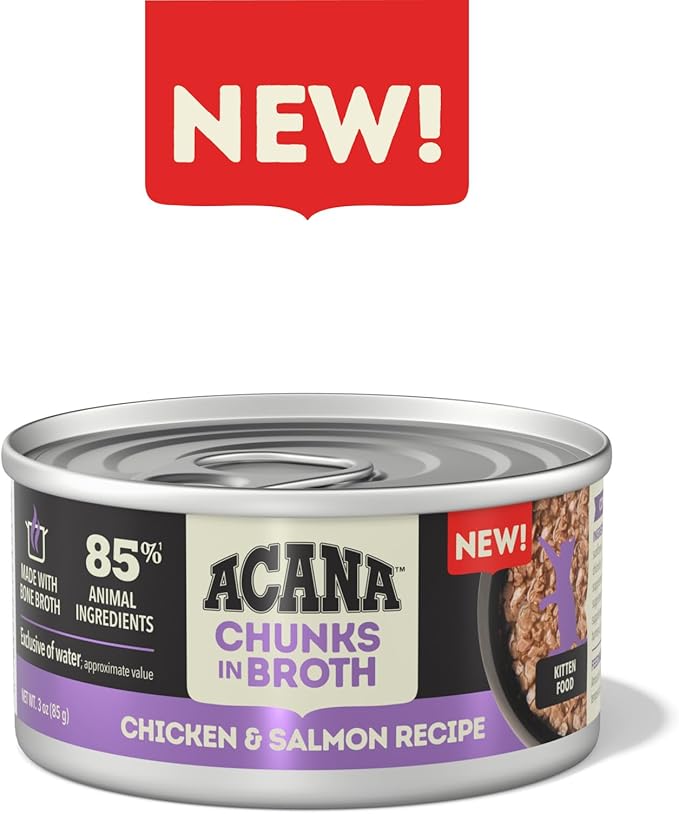 ACANA Chunks in Broth Wet Cat Food Chicken & Salmon Recipe for Kittens 3oz Cans (12 Count)