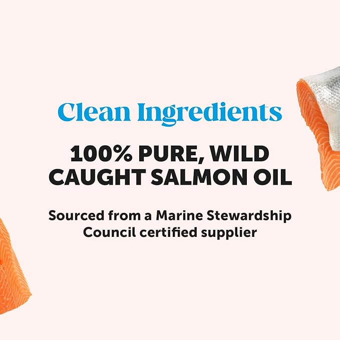 Wild Alaskan Salmon Oil, Omega-3 Fish Oil for Dogs and Cats, Fatty Acids, Salmon Oil for Dogs, Skin and Coat Health, Pure Dog Food Topper, Supports Joints, Brain & Heart Health - 32oz