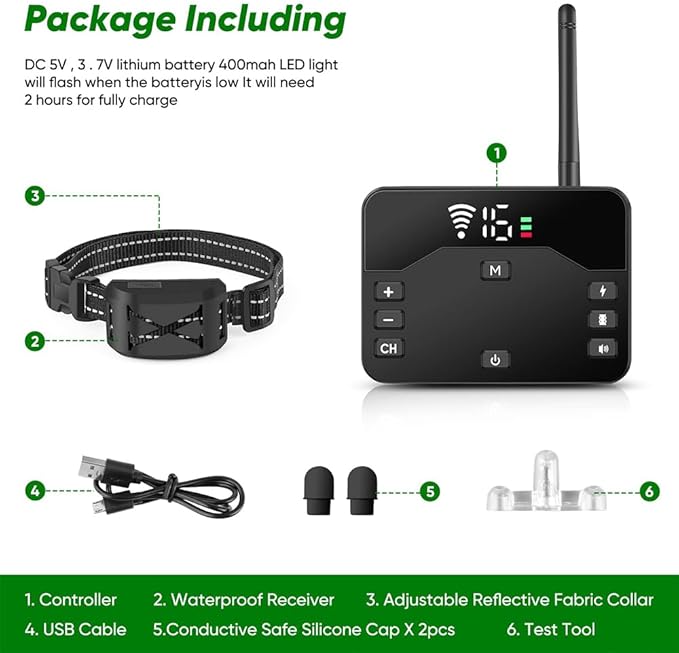 Wireless Dog Fence,Outdoor Electric Pet Containment System with Remote, Waterproof Training Collar with Adjustable Vibration & Shock, Safe Effective, Boundary Container for 1/2/ 3 Dogs,for3dogs