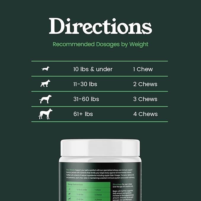 Allergy & Immune Chews for Dogs with Apple Cider Vinegar, Turmeric, Fennel Seed Meal, and Salmon Oil – Supports Digestive Health and Seasonal Allergy Relief – 90 Soft Chews