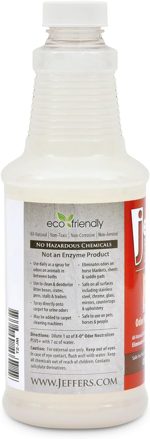 Jeffers X-O Odor Neutralizer Plus+ 16 oz - All Natural Organic Pet Odor Eliminator, Non-Toxic, Eco Friendly, Multi-Surface Cleaner for Dog Carpet, Bedding, Cat Litter Box, Horses, and Home Use