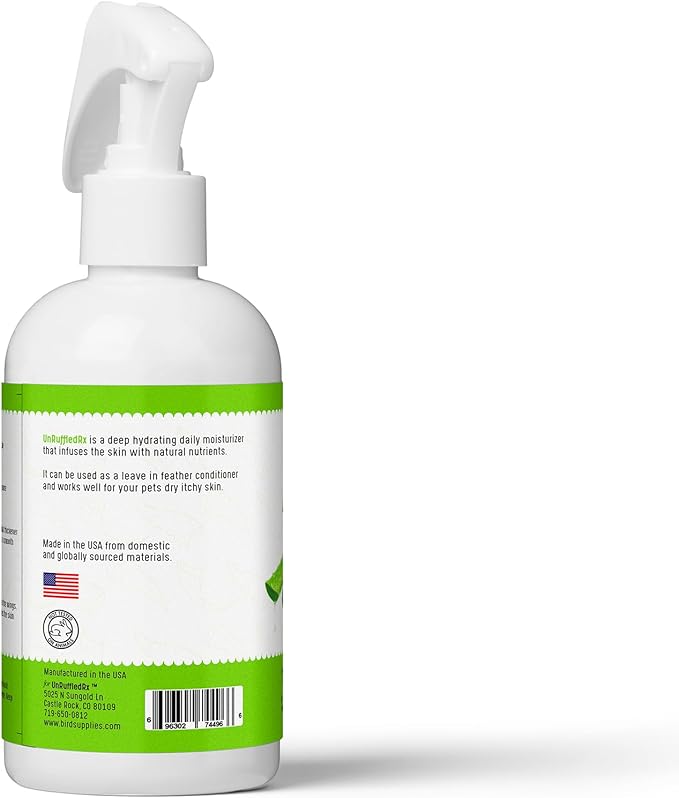 Aloe Vera Bird Spray for All Birds – Soothes Itchy Skin & Feather Plucking – 8oz Odor-Free Mist – Safe if Ingested, Daily Use – Softens Feathers – Natural Formula – Made in USA by UnRuffledRx™