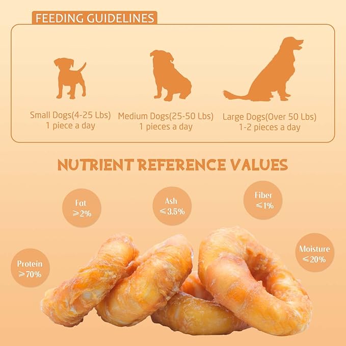 ASMPET Dog Treats Chews, Chicken Wrapped Rawhide Donuts Dental Care Chews for Small Medium Large Breed Aggressive Chewers (Pack of 4)