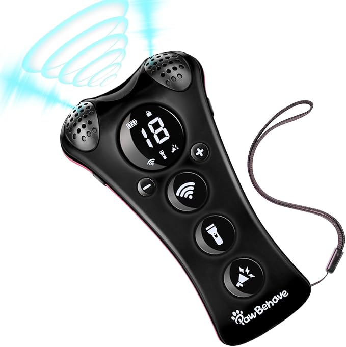 Adjustable Ultrasonic Dog Trainer β World's First Variable Frequency Pet Behavior Corrector with 10 Level Ultra Sound, 18 Dog Whistles, Anti-Bark Strobe Light, Humane Dog Deterrent (Black)