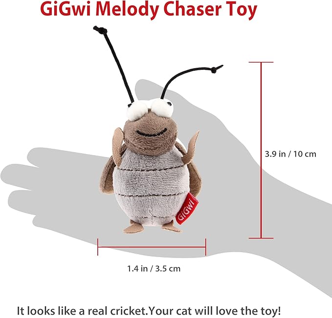 Gigwi Squeaky Cricket Cat Toy,Interactive Cat Toys Electronic Motion Activated Bug Sound,Automatic Cats Play Squeaky Toy for Indoor Fun