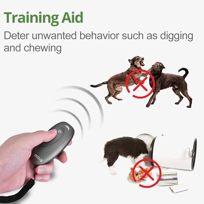 Ultrasonic Dog Barking Deterrent,MODUS 2 in 1 Dog Training and Bark Control Device,Anti-Barking Device,Barking Silencer Anti Bark Device for Dogs, Safe for Dogs,No Need to Shout or hit,Indoor&Outdoor