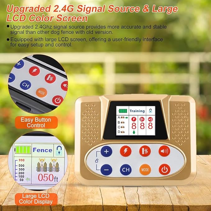 Wireless Dog Fence, Electric Dog Fence & Remote Training Collar, Vibration & Shock, IP65 Waterproof Collar for Large and Medium Dogs with 3 Training Modes, Dog Container Boundary System,for1dog