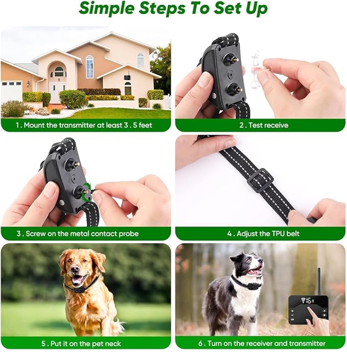 Wireless Dog Fence,Outdoor Electric Pet Containment System with Remote, Waterproof Training Collar with Adjustable Vibration & Shock, Safe Effective, Boundary Container for 1/2/ 3 Dogs,for3dogs