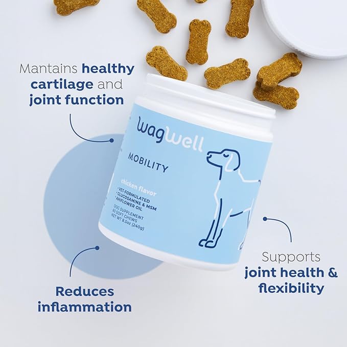 WagWell Ahiflower Omega Oil Dog Chews, Allergy and Itch Chews & Mobility Chews Bundle - Skin, Coat, Hip and Joint Supplement for Dogs - Itch Relief and Digestive Health