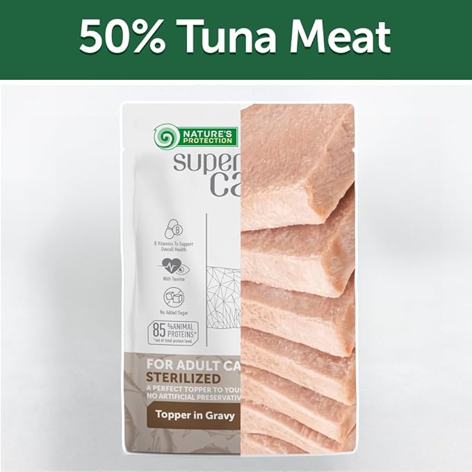 Nature's Protection Superior Care Wet Cat Food - Tuna Fish Cat Food Toppers for Sterilised Adult Cats, Natural, High Protein, 2.46 oz. Pouches (24-Pack)