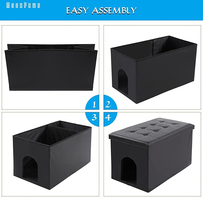 MEEXPAWS Cat Litter Box Enclosure Furniture Hidden, Cat Washroom Bench Storage Cabinet |Large 25.6'' x 17.7'' x 17.7''| Dog Proof | Waterproof Inside/Easy Clean | Easy Assembly | Odor Control(Black)