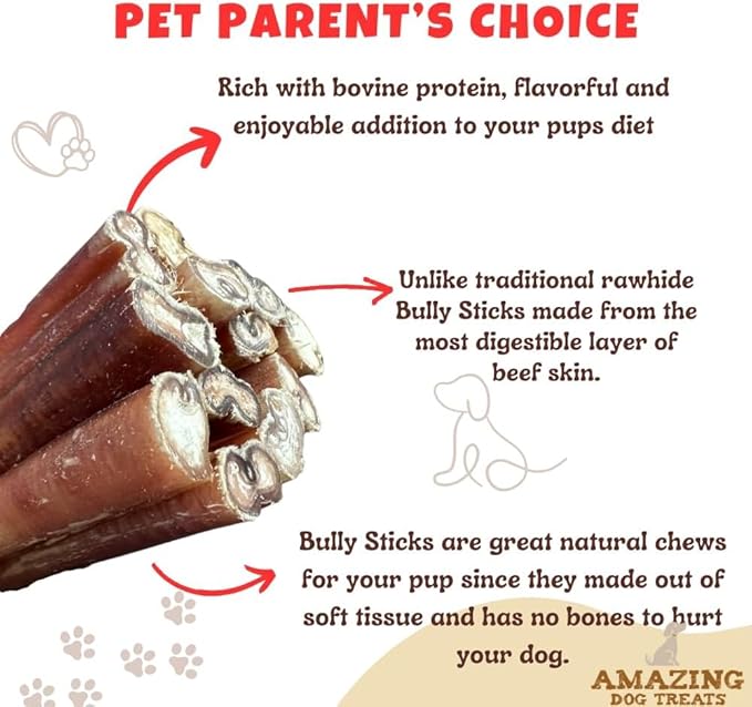 Amazing Dog Treats - 12 Inch Medium Size Bully Sticks (25 Count) - Bulk Bully Sticks for Dogs - No Hide Bully Stick Dog Bones