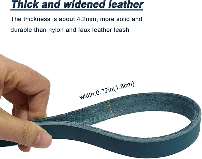 LWBMG Leather Dog Leash 6ft x 3/4 inch Heavy Duty Dog Training Leash, Strong Sturdy Genuine Leather Braided Leashes for Dogs, Soft and Comfortable Pet Lead for Large, Medium Dogs Blue