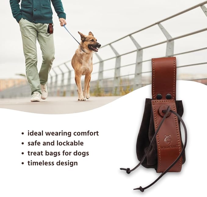 Wildfang Brown Leather Dog Training Treat Bag Premium Dog Training Bag with Belt Loop