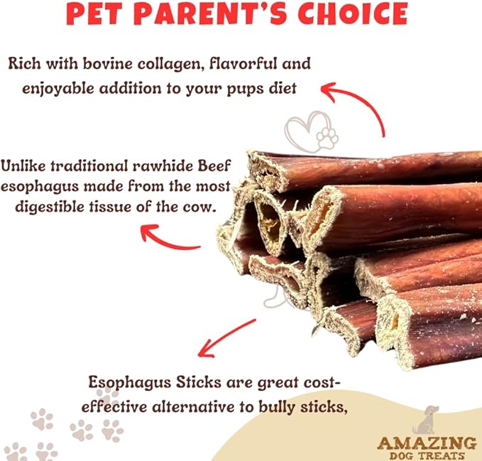 Amazing Dog Treats Gullet Sticks for Dogs- (6 Inch - 20 Count) - Jerky Chews for Dogs - Esophagus Beef Gullet