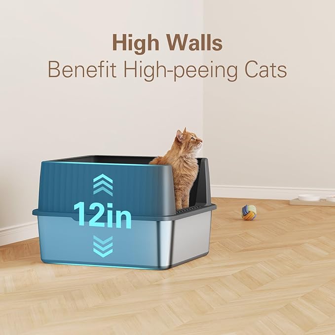 Zarler Stainless Steel Litter Box for Kittens, Small Cat Litter Boxes 17" L x 13" W x 11.8" H, Metal Kitty Litter Box with High Sides, White (Non-Sticky, Easy to Clean, Anti-Urine Leakage)