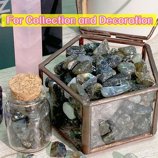 YATOJUZI Labradorite 1LB Aquarium Gravel Rocks Bulk Wholesale Tumbled Crystals Stones Chips Crushed Reiki Energy Balancing Gemstones for Planters Vase Filler Fountain Fish Tank Potted Decor