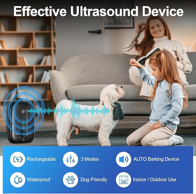 Anti Barking Device for Dogs, Rechargeable Ultrasonic Dog Barking Control Devices with 3 Modes, 33 FT Barking Silencer Sonic Barking Deterrent Indoor/Outdoor Safe for Dog & People Y4