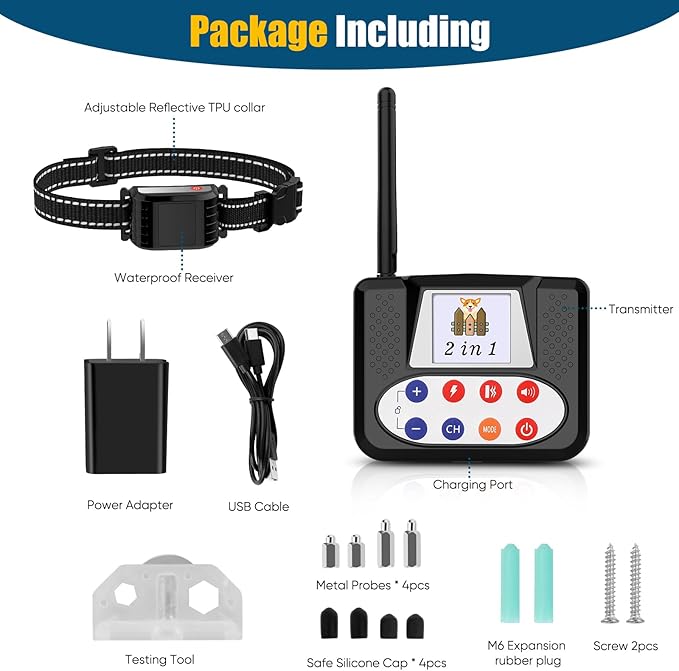 Wireless Dog Fence, Electric Fence for Dogs with Big LCD Color Screen, Portable Wireless Pet Fence with Remote Training Collar, Dog Perimeter Fence, Adjustable Collar for Big Medium Small Dogs