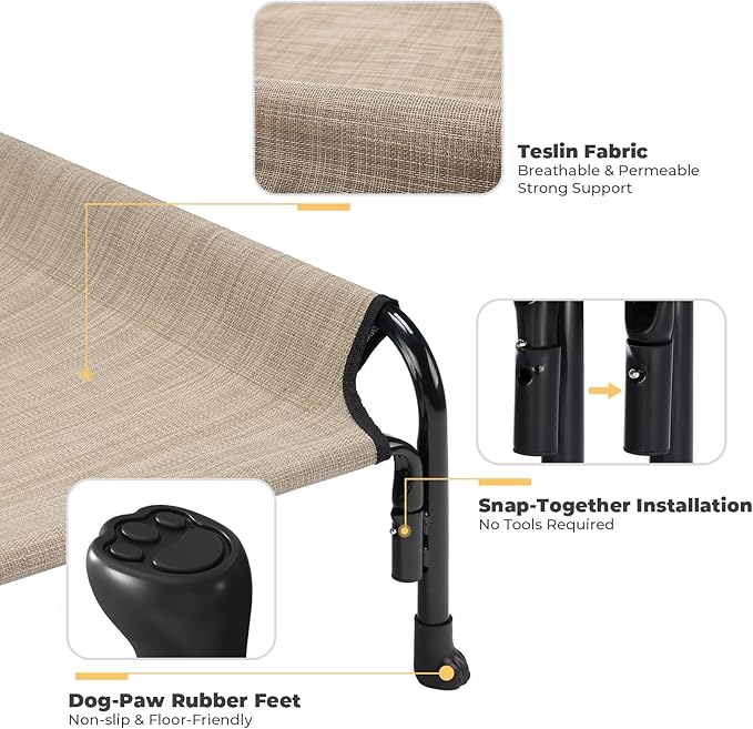 Veehoo Large Elevated Dog Bed, Outdoor Raised Dog Cot Hammock Bed with One-Sided Removable Headrest Bolster, Cooling Breathable Washable Teslin Mesh, Off Ground, Anti-Slip, XL, CWC2204BCP