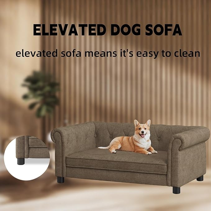 39" Dog Sofa Couch Bed for Small to Large Dogs, Soft Memory Foam Pet Sofa with Removable Cover, Comfortable Pet Couch with Backrest and Armrests, Easy to Clean and Maintain
