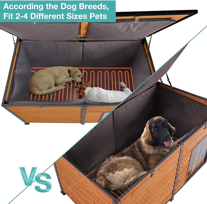 59" Extra Large Outdoor Dog House with Insulated Liner,Dog Kennel with All-Around Iron Frame,Weatherproof Dog Shelter for Small to Large Sizes Dog Kennel (Brown, LH)