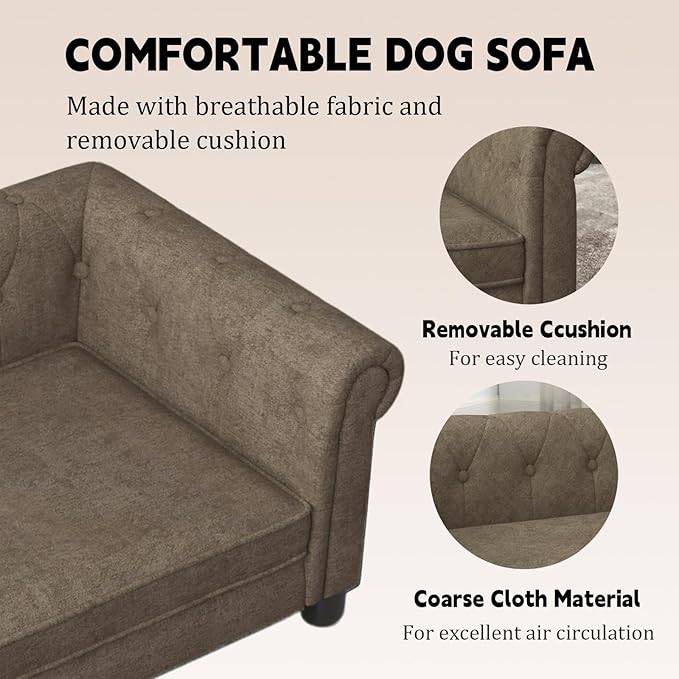 39" Dog Sofa Couch Bed for Small to Large Dogs, Soft Memory Foam Pet Sofa with Removable Cover, Comfortable Pet Couch with Backrest and Armrests, Easy to Clean and Maintain