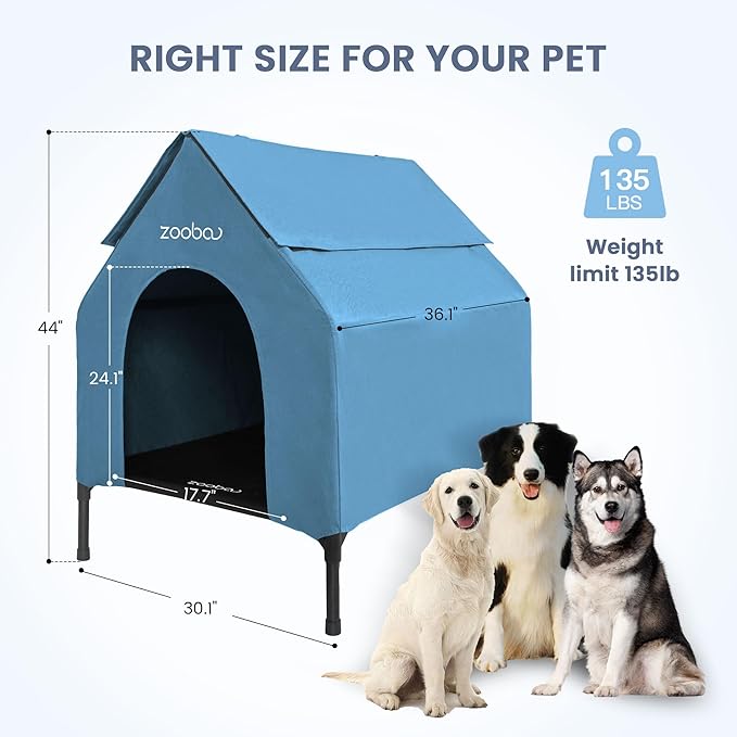36" Large Dog House for Large Dog Indoor or Outside, Weatherproof 600D PVC Dog House Outdoor, Featuring Breathable 2x1 Textilene Elevated Dog Bed, Easy Clean(Blue)