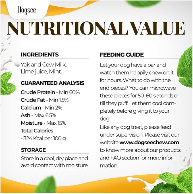 Dogsee Mint Flavor Himalayan Yak Chews for Dogs (Medium - 4 Bars) | Aid Digestion | Dog Chews for Teeth Cleaning | Odorless Dog Treats | Rawhide Free | Long Lasting