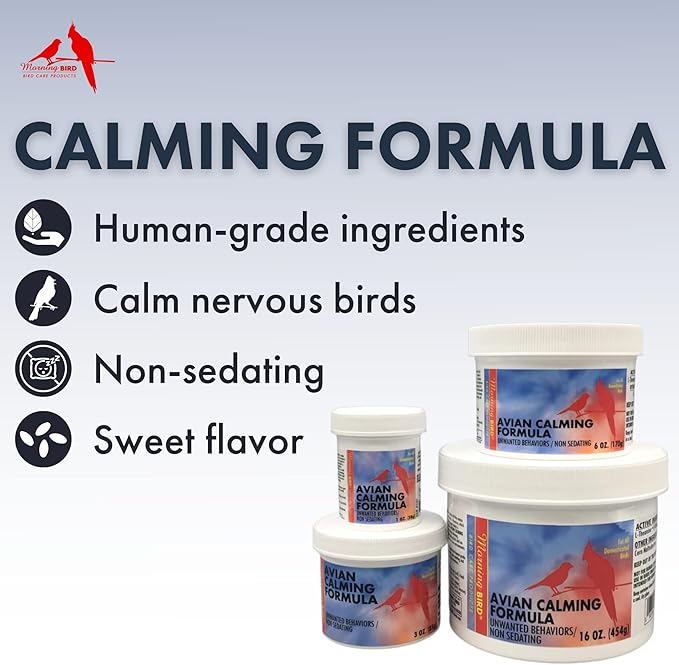 Morning Bird Mood Food (Avian Calming Formula), Non-Sedating Anxiety & Stress Relief Powder for Nervous Birds or Unwanted Behaviors, 6 oz