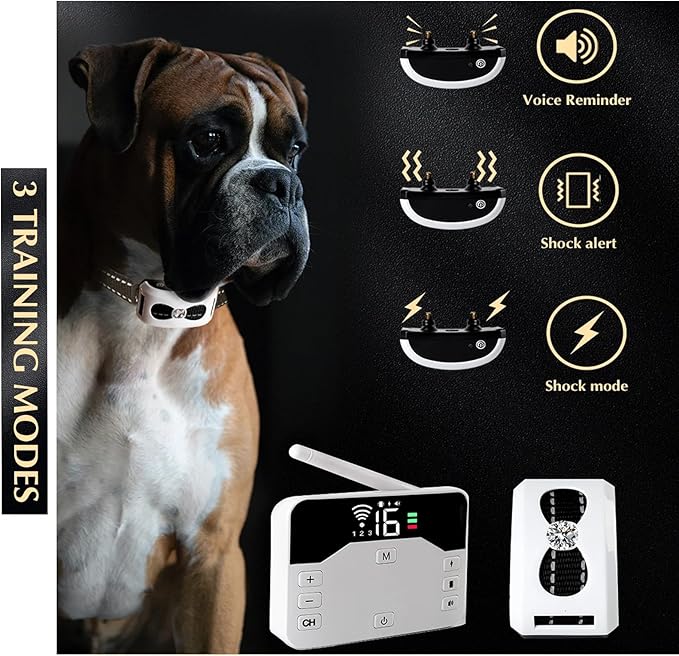 Wireless Dog Fence Electric Training Collar 2 in 1, Dog Boundary Containment System, Beep & Shock Dog Fence with Waterproof Collar, Adjustable Control Range, Pet Fence for Stubborn Dogs,for3dogs