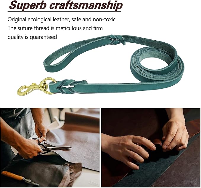 LWBMG Leather Dog Leash 6ft x 3/4 inch Heavy Duty Dog Training Leash, Strong Sturdy Genuine Leather Braided Leashes for Dogs, Soft and Comfortable Pet Lead for Large, Medium Dogs Blue