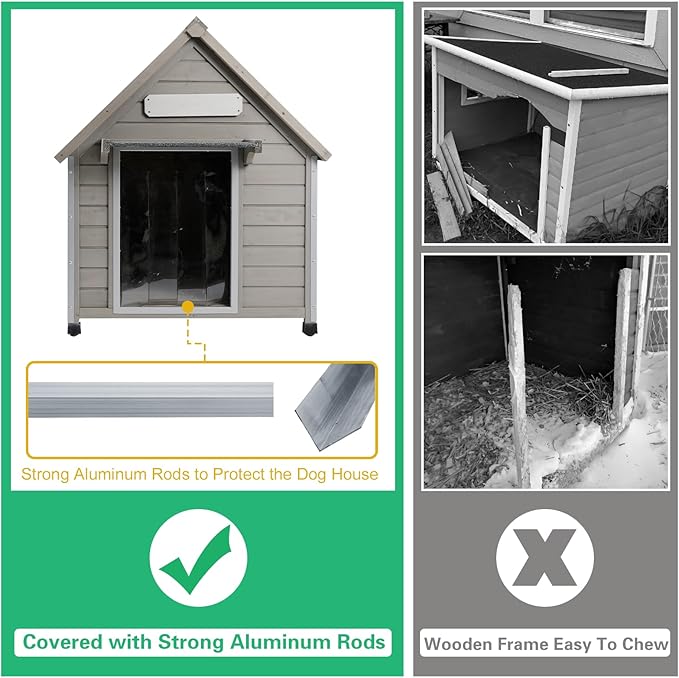 30.5" L Outdoor Dog House with Waterproof Asphalt Roof for Small to Medium Dogs,Large Wooden Indoor Dog Kennel with Anti-Chewing Metal,Oxford Cloth Window,Durable Doghouse for 1-2 Dogs