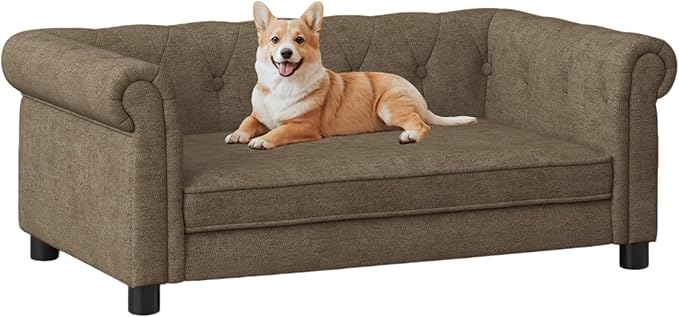 39" Dog Sofa Couch Bed for Small to Large Dogs, Soft Memory Foam Pet Sofa with Removable Cover, Comfortable Pet Couch with Backrest and Armrests, Easy to Clean and Maintain
