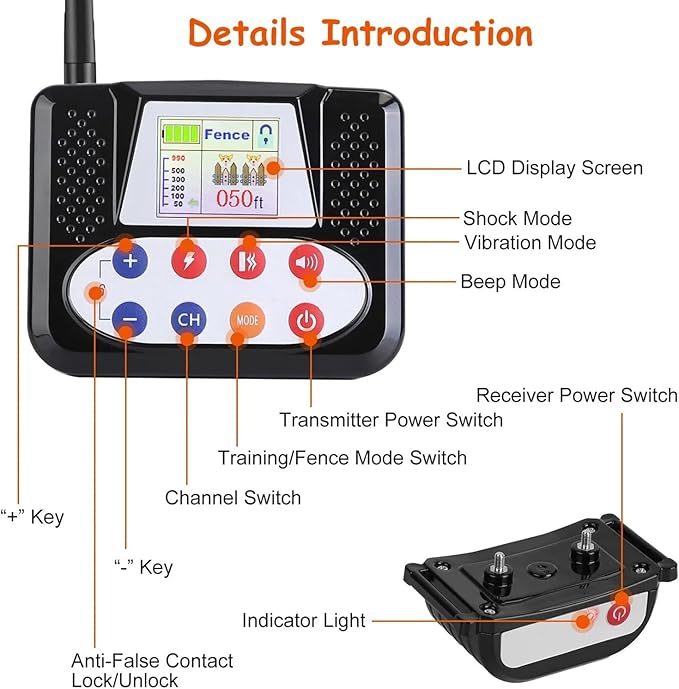 Wireless Dog Fence, Electric Dog Fence & Remote Training Shock Collar 2-in-1,Waterproof Rechargeable, Cover Up to 8 Acre, Portable Pets Safe Containment System for Outdoor,Yard,Indoor,,for3dogs