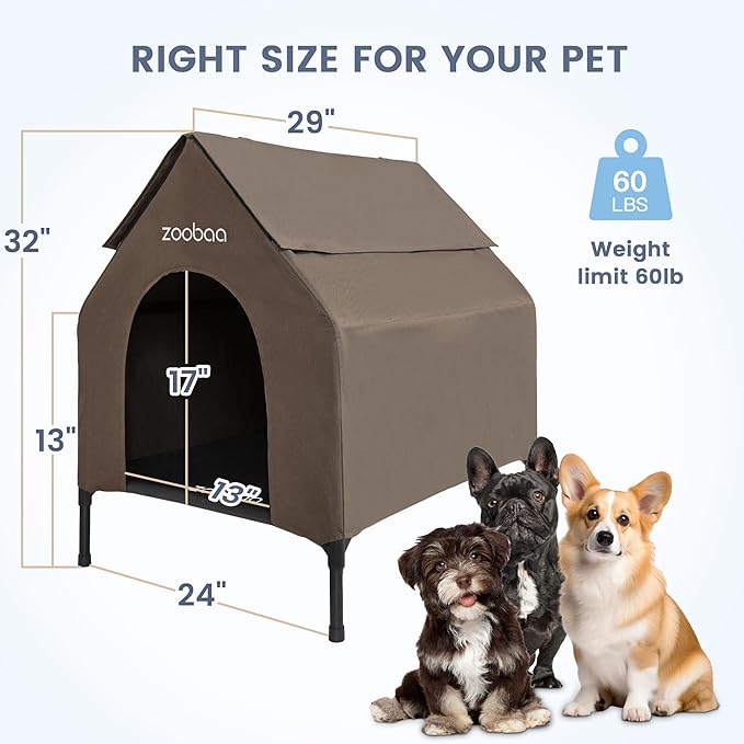 29" 2-in-1 Dog House for Medium Dogs, Elevted Dog House Outdoor/Indoor, Weatherproof Elevated Pet Shelter, Breathable Mesh & Steel Frame, Easy to Assemble & Clean(Brown)