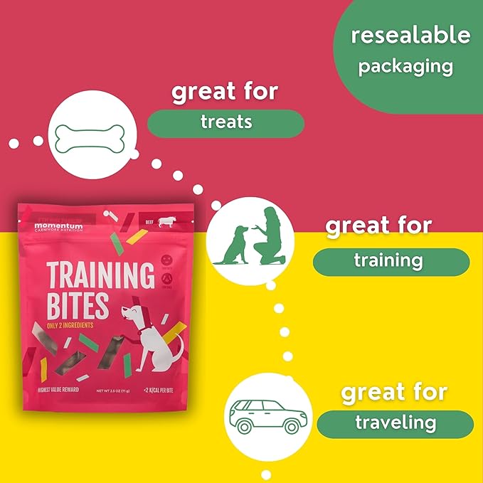 Momentum Carnivore Nutrition Freeze-Dried Beef Training Bites – Two Ingredients-Beef Kidney and Heart, Grain-Free, All-Natural Dog Treats –Made in USA – Perfect for Training & Rewards- 2.5 oz Bag