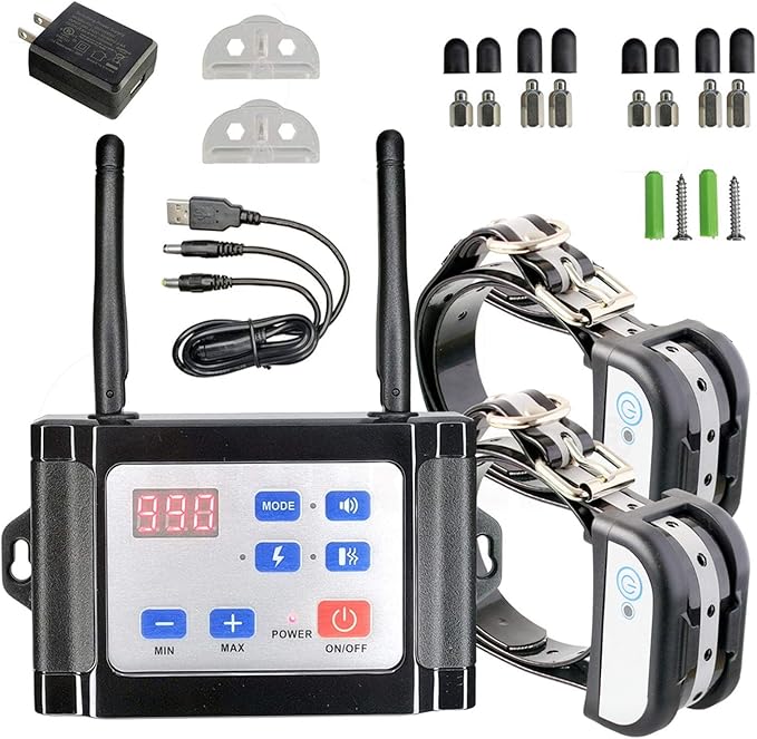 Wireless Dog Fence & Dog Training 2 in 1 System,Electric Wireless Fence Container for Dogs with Remote, Adjustable Range Control & Display Distance, Waterproof Reflective Stripe Collar for All Dogs,fo