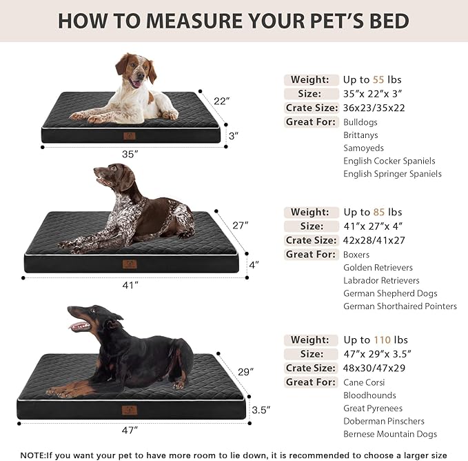 WNPETHOME Orthopedic XXL Dog Beds Large Sized Dog, Waterproof Extra Large Dogs Bed with Removable Washable Cover, Multi-Needle Quilting Dogs Crate Bed