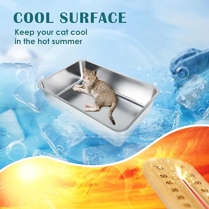 IKITCHEN Stainless Steel Cat Litter Box, Large Metal Litter Box for Cats, Never Absorbs Odors,Stain Free, Rustproof, Non Stick Smooth Surface, Anti-Slip Rubber Bottom, 23.5" L x 15.5" W x 4" H