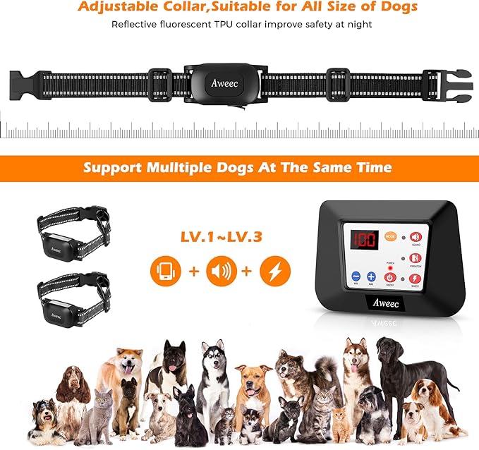 Wireless Dog Fence System, 2025 Electric Fence for Dog & Training Collar with Remote, Wireless Dog Collar Boundary Containment System, Adjustable Range Sizes, Suitable for Large,Medium Dogs ( 2 Dogs )