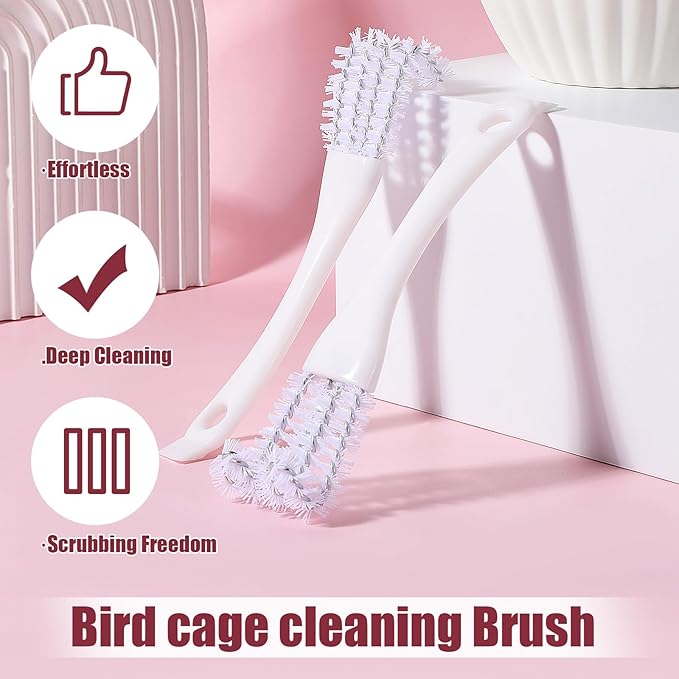 2pcs Bird Cage Cleaner with Long Handle & Shovel, Bird Cage Brush Easy Removal Parrot Kennels Perches Poop, Bird Droppings Removal Brush Durable Cage Cleaning Tool & Accessory