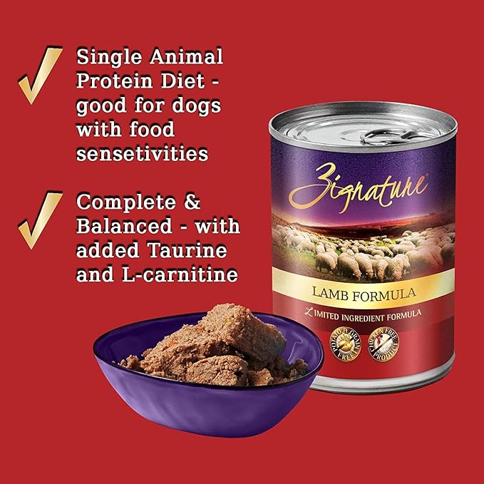 (12 Pack) Zignatur Grain-Free Canned Dog Food 3 Flover (4 Lamb, 4 Duck, 4 Turkey) 13 Ounces Per Can
